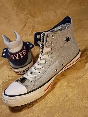 Converse Men's Gray and Navy High-Top Canvas All Star  Men's 8.0 Women's 10.0